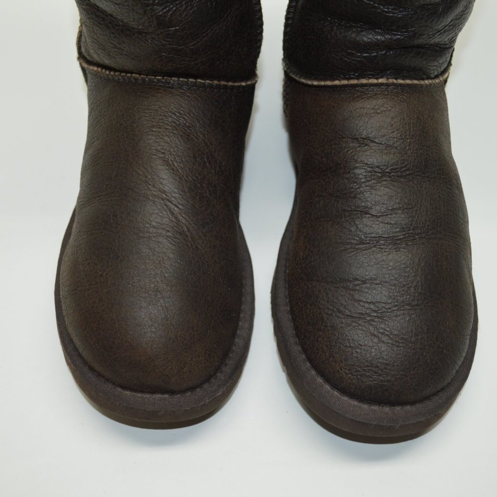 UGG Classic Tall Bomber Brown Leather Fur Lined - Picture 3 of 13